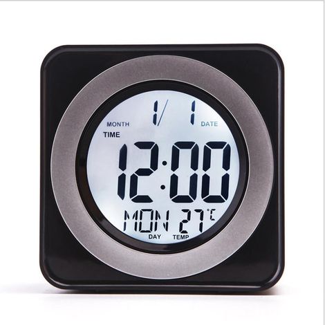 Horloge Électronique Carrée avec Rétroéclairage, Contrôle Vocal, Affichage Calendrier et Température - Noir (1/5)