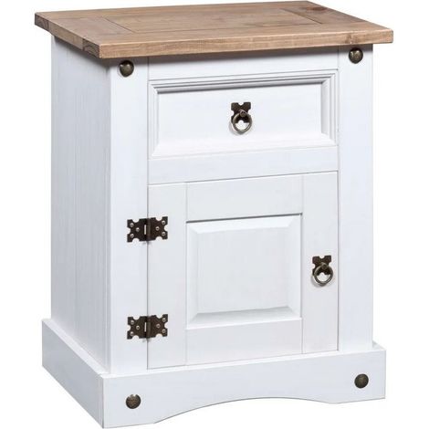 Table de chevet pin massif foncé et blanc Singa (1/5)
