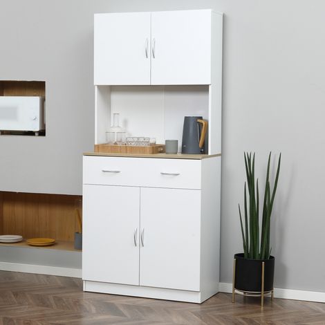 Hohes Küchen-Sideboard, Küchenschrank, 4 Türen, Schublade, Arbeitsplatte und verstellbare Einlegeböden, 80 x 40 x 180 cm, weiß