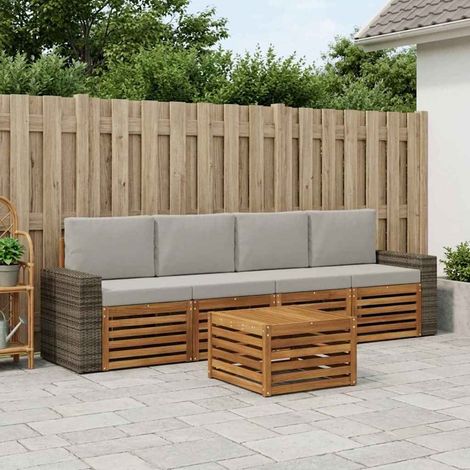 vidaXL Outdoor-Sofagarnitur mit Kissen 5 pcs Natürlich und Hellgrau (1/5)