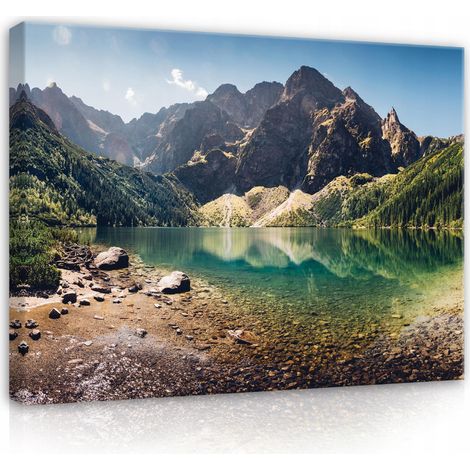 Peinture montagnes paysage lac sur toile 100x70 (1/3)