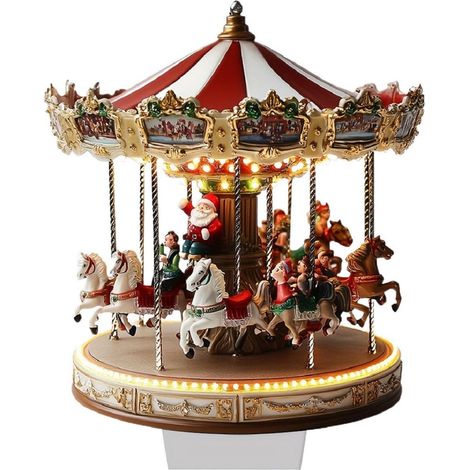 Manège De Noël - Figurine Rotative Avec Chevaux Détailés - Décoration Intérieure - LED Intégrées - 1 Pièce