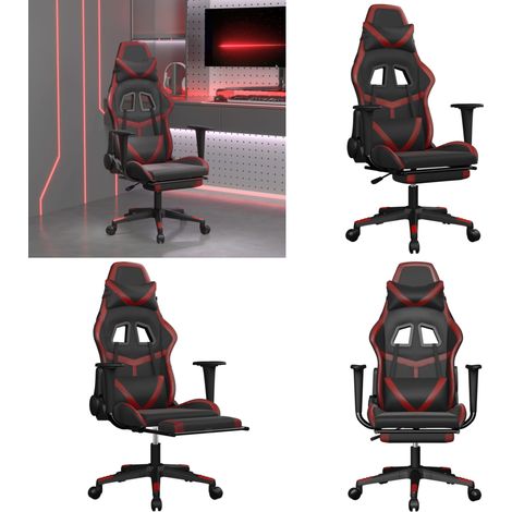 Gaming-Stuhl mit Massage & Fußstütze Schwarz Weinrot Kunstleder - Massagestuhl - Gamingstuhl mit Massage (1/5)