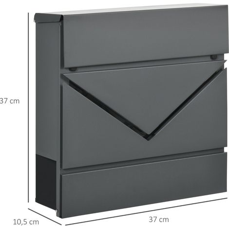 Briefkasten mit Deckel, 2 Ablauföffnungen, Stahl, mit Schloss, dunkelgrau OKMYHOME (1/5)