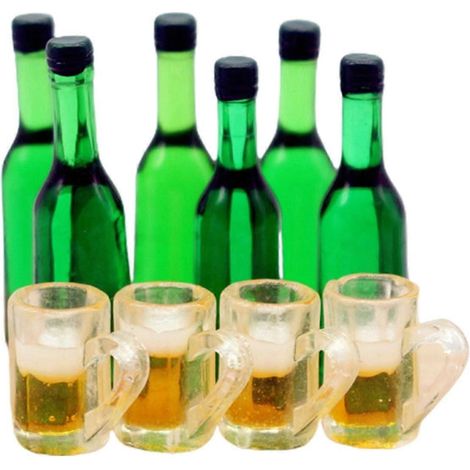 Ensemble de 10 figurines miniatures (bouteilles et verres) pour maison de poupée (échelle 1:12) (1/5)