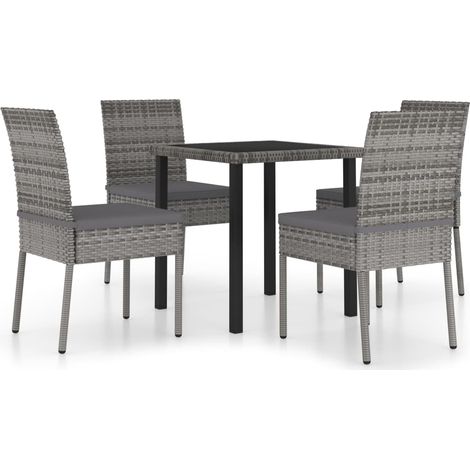 5 Piece Outdoor Dining Set with Cushions Poly Rattan Grey vidaXL (1/5)