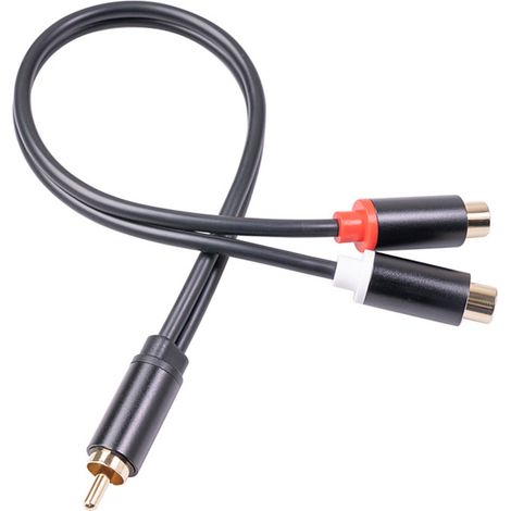 Câble adaptateur audio RCA en Y de 0,3 m pour haut-parleurs, 1 connecteur mâle RCA vers 2 connecteurs femelles RCA stéréo plaqué or (1/5)