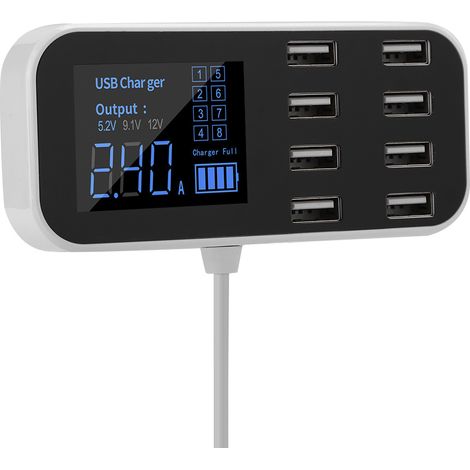 Chargeur de téléphone de voiture ultra-mince à 8 ports USB avec allume-cigare et fonction de charge directe. (1/5)
