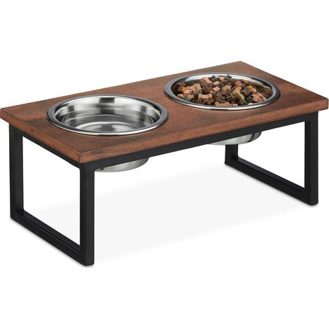 Raised dog bowl made from mango wood