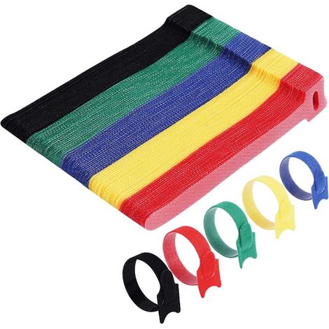 100 Pcs Attache Cable, 15 cm Réutilisables Serre Cable en Nylon, Reglable Sangles Câbles à Crochet et Boucle, Organisateur Rangement Cable 5 Couleurs, (1/5)