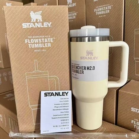 Grande tasse isotherme de 1,2 litre en acier inoxydable avec anse et paille, idéale pour les voyages en voiture. Couleur : Beige BT.