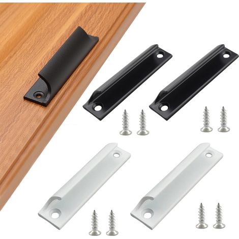 Lot de 4 Poignée Porte Coulissante (2 Blancs + 2 Noirs), Poignée de Porte Extérieure en Forme de V avec Vis, Poignée Baie Vitrée pour Balcon, Fenêtre et Armoire, Poignée de Tirage en Métal (1/5)