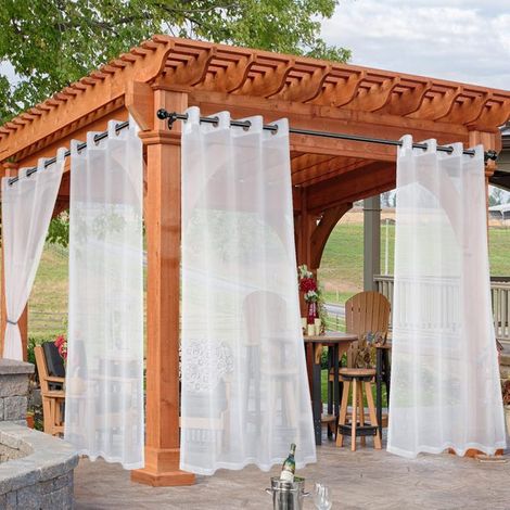 Rideaux transparents imperméables pour terrasse, lot de 2, 132 x 213 cm, filtrant la lumière, avec œillets, pour véranda, tonnelle,jardin, blanc (1/5)