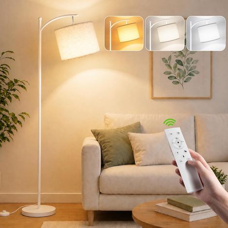Lampadaire sur Pied LED Blanc à Arc avec Abat-Jour Tissu (1/5)