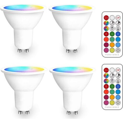 Pair Ampoule LED GU10 RGB Spot - Changement de Couleur, Dimmable Blanc Chaud (2700K-6500K), Télécommande Infrarouge Incluse (Pack de 4) (1/5)