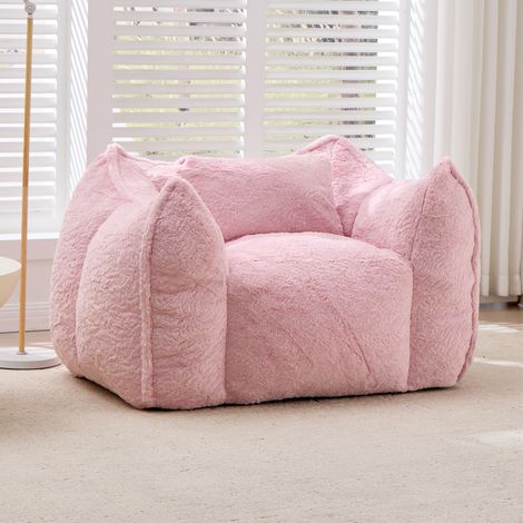 Riesiger Sitzsack-Sessel mit rosa Kunstfellkissen 123 x 97 x 73 cm OKWISH (1/5)