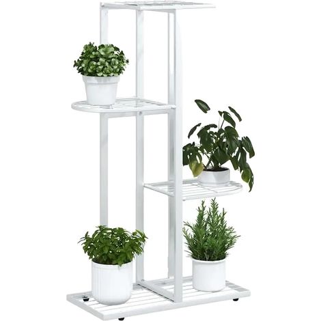 Soporte para plantas, estructura metálica, diseño de varios niveles, color blanco. (1/2)