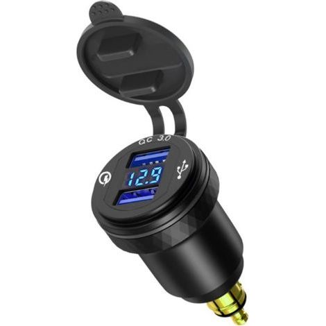 Motorcykel Aluminium DIN Hella Kontakt Dubbel USB Snabbladdare Adapter (1/5)