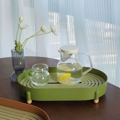 Einfaches, zweistöckiges Teetablett, einheitliche Farbe, Abflusslöcher, abnehmbares Design, grünes Kunststoff-Teetablett (1/5)
