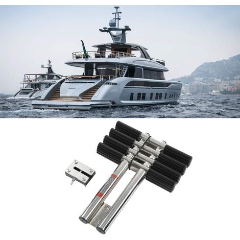 Diese 4-stufige Teleskopleiter aus Edelstahl ist ausziehbar und einziehbar und eignet sich für Hochseeyachten oder Schwimmbäder (für schwere Lasten). (1/5)