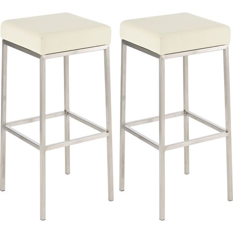 Set De 2 Taburetes Montreal  Altura 80 cm Acero inoxidable Crema
