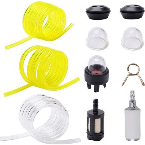 Kit di tubi carburante da 10 pezzi, tubo carburante da 1 m, filtro carburante, pompetta di adescamento del filtro, guarnizione del serbatoio carburante, per tosaerba, soffiatore, motosega (1/5)