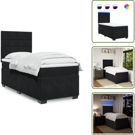 Boxspringbett mit Matratze Schwarz 100x200 cm Samt - Boxspringbett - Samtbett - Doppelbett - LED Beleuchtung - Höhenverstellbares Kopfteil (1/5)