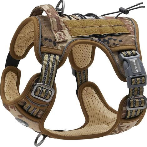 Harnais tactique ajustable et respirant pour chien - Taille M, camouflage désert (1/5)