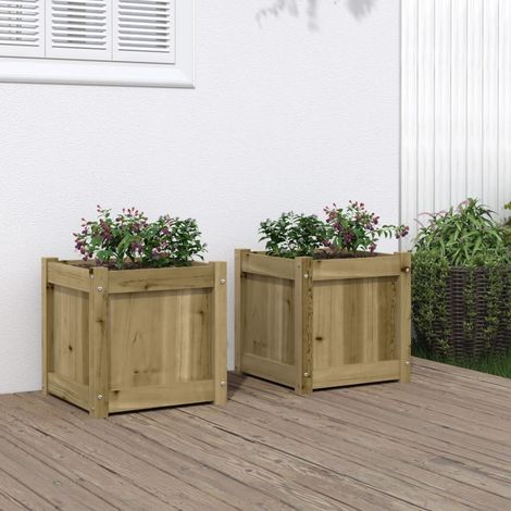 2 pcs Jardinières,Pot de fleurs,Bac à fleurs bois de pin imprégné CFW35743 (1/5)