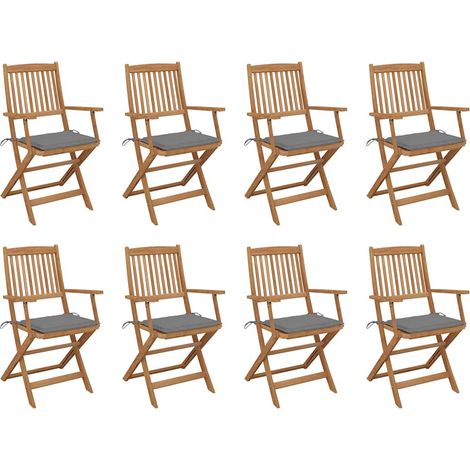 Lot de 8 Chaises de jardin pliables avec coussins - Chaise d'extérieur pour terrasse/jardin Bois d'acacia BV913954 - BonneVie (1/5)