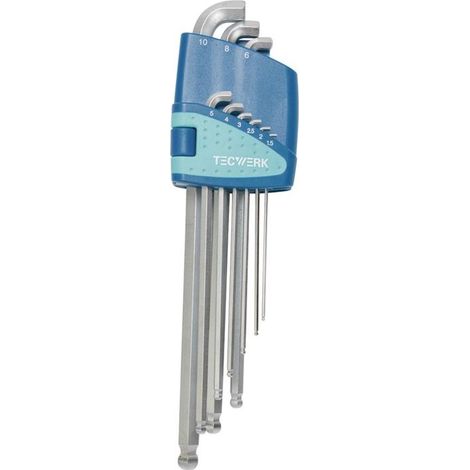 Jeu de tournevis coudés 9 pièces support plastique SW 1,5-10mm côté court TECWERK (1/4)