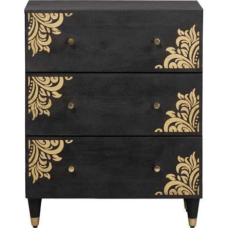 Buffet Meuble de rangement Noir 60 x 33 x 75 cm Bois de mangue massif (1/5)