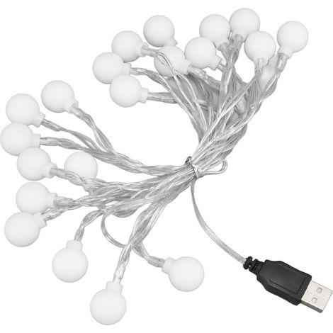 Guirlande Lumineuse LED Globe Doux de 20 LEDS pour Décor d'Ambiance Romantique USB, 3M, PVC, IP43, Lumière Blanche Chaude
