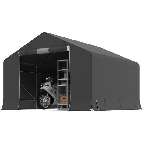 Abri de jardin portable gris foncé structure métallique, tente de rangement polyvalente pour vélo avec porte enroulable à fermeture éclair