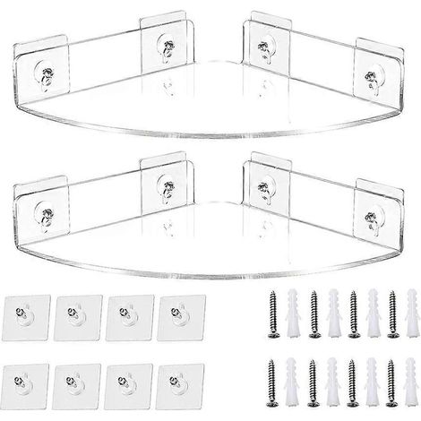 2er-Pack Badezimmer-Eckregal, transparentes Acryl, Wandmontage, schwebender Organizer