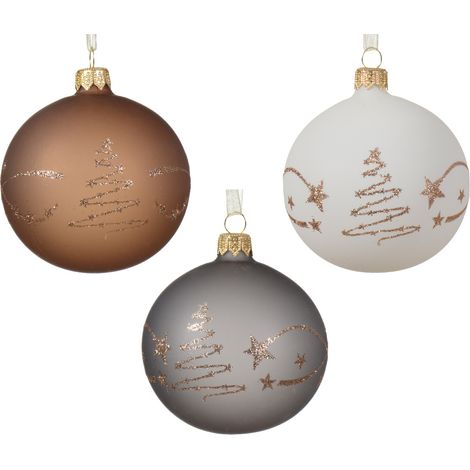 Pallina di Natale Vetro opaco con stella albero bordo 3 colonne assortito colore assortito ø 8cm
