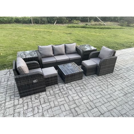 Fimous Ensembles de meubles de jardin 7 places Ensemble de canapés en rotin avec Table basse carrée 2 Tables d'appoint 2 Petits tabourets (1/5)