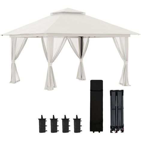 Faltpavillon réglable en hauteur, 4 parois filet, toit ventilé, sac transport, montage rapide, jardin extérieur 4x4x3m, crème (1/5)