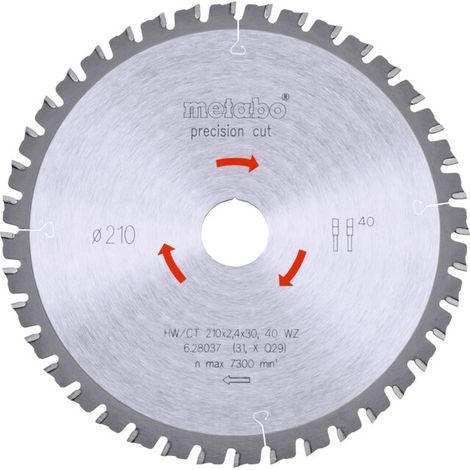 Lame de scie circulaire HW/CT 210 x 30 x 2,4/1,8, nombre de dents 40, affûtage en biseau alterné, angle d'attaque 3° metabo (1/3)