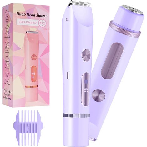 Afeitadora íntima 2 en 1 para mujer, doble cabezal, mini afeitadora para mujer, con indicador de batería para cara, piernas y brazos (morado)