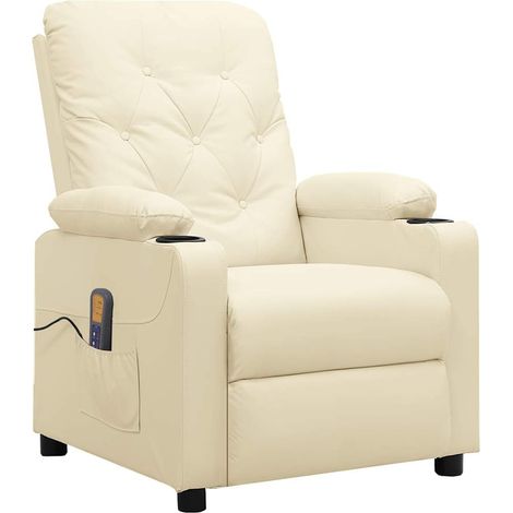 Fauteuil de massage-Chaise de relaxation-Fauteuil Relax Crème Similicuir 905893 (1/5)
