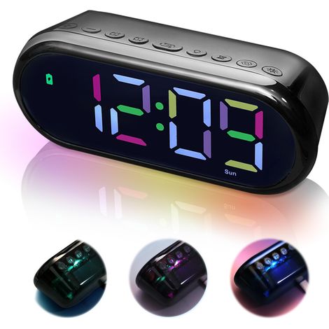 Réveil Lumineux LED Enfant Adulte - Horloge Digitale Numérique Réglable avec Veilleuse Colorée - Noir - Réveil Ado Fille Garçon