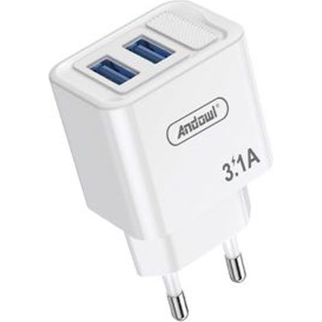 TRADE SHOP - Caricatore Caricabatterie Da Parete Dual Usb 3.1a Ricarica Rapida Cellulari Tablet Q-cd63 -