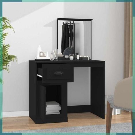 816761 Coiffeuse avec miroir noir 90x50x132,5 cm bois d'ingénierie (1/5)