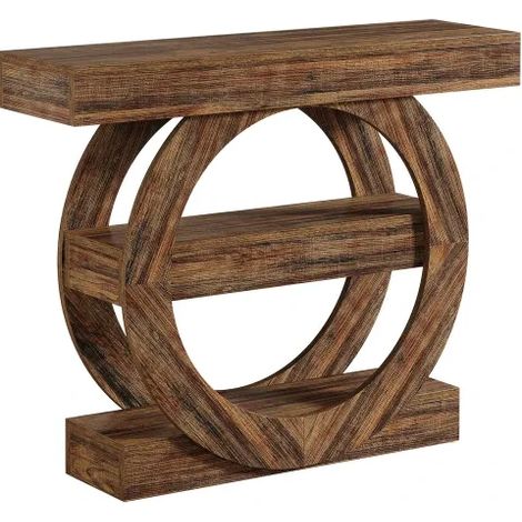 Table console rustique à 3 niveaux en bois foncé, 105 x 30 x 85 cm, avec rangement ouvert, idéale pour entrée, salon ou derrière un canapé – CHICFURN (1/5)
