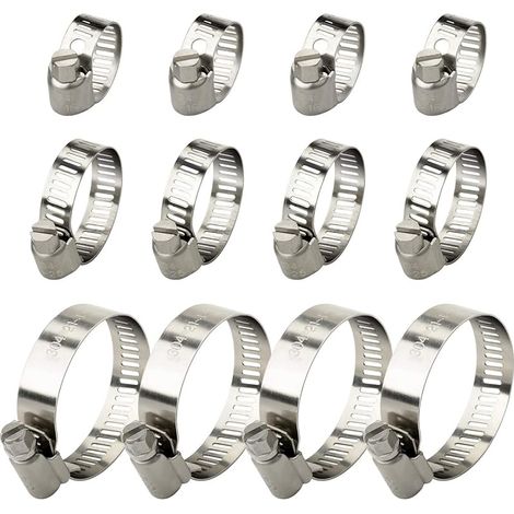 Colliers de serrage Colliers de serrage réglables en acier inoxydable Tuyaux d'entraînement à vis sans fin Colliers de serrage, paquet de 12 (10-16 mm ， 16-25 mm ， 21-44 mm) (1/5)