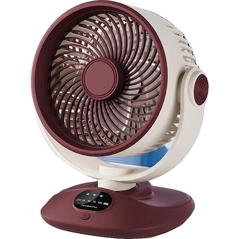 Ventilador circulador de aire recargable con velocidad ajustable, color rojo/beige. (1/2)