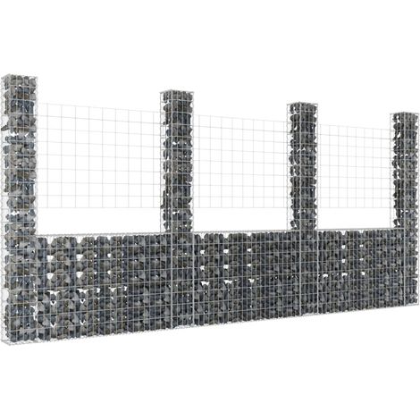 Panier de gabion Jardiniere Mur en gabion Clôture de gabion en forme de U avec 4 poteaux Fer 380x20x200 cm KOL8380 (1/5)