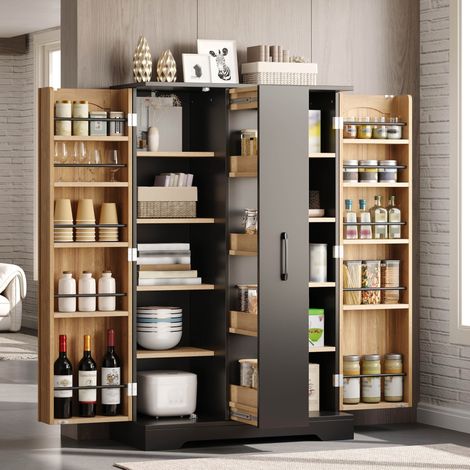 Küchenbuffet 120x78x35 cm aus MDF, schwarz, mit Gewürzregal – MEUBLIV (1/5)