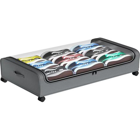 Coffre de rangement à roulettes sous le lit, en tissu Oxford noir et gris, grande capacité 60 L, anti-poussière, pliable, dimensions : 80 x 40 x 16 cm, vendu à l'unité. (1/5)